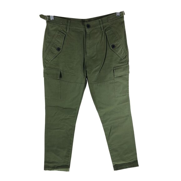 Mens Green Cargo Pants Buttoned Pockets & Belt Loops Slim Fit 32 - Picture 1 of 2